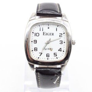 Vintage EIGER Watch Mens Silver Tone Stainless Steel Classic Big Square Face